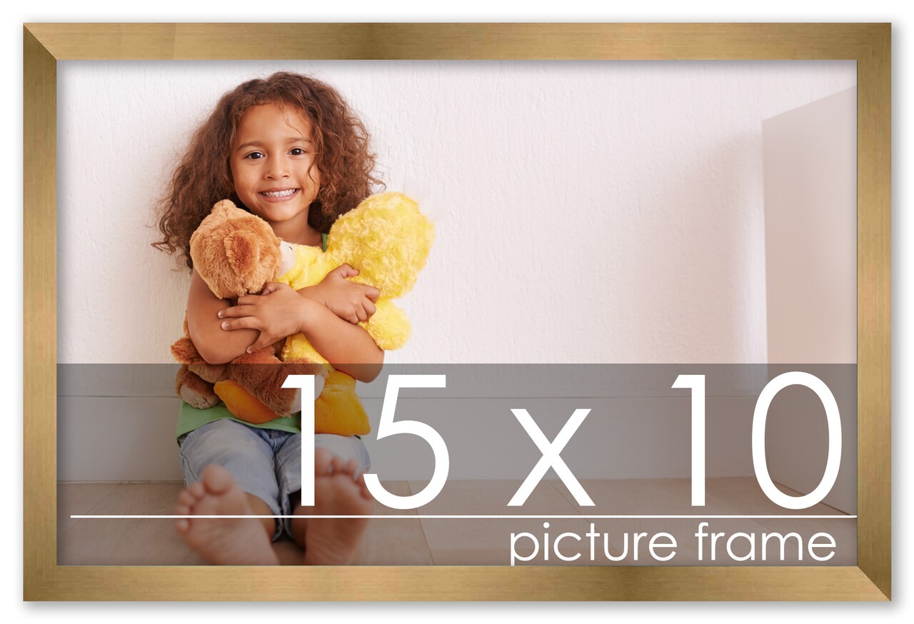 15x10 Gold Bronze Wood Picture Frame - UV Acrylic, Foam Board Backing, Hanging Hardware